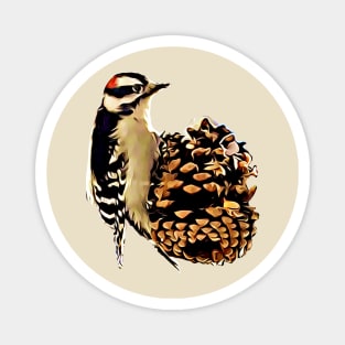 Downy Woodpecker on a Pinecone Magnet